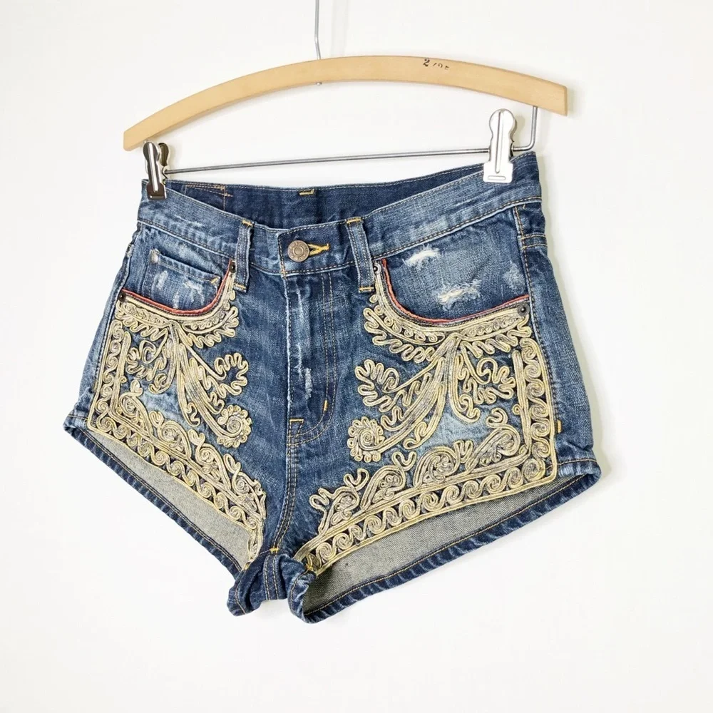 Denim supply embellished, distressed denim shorts